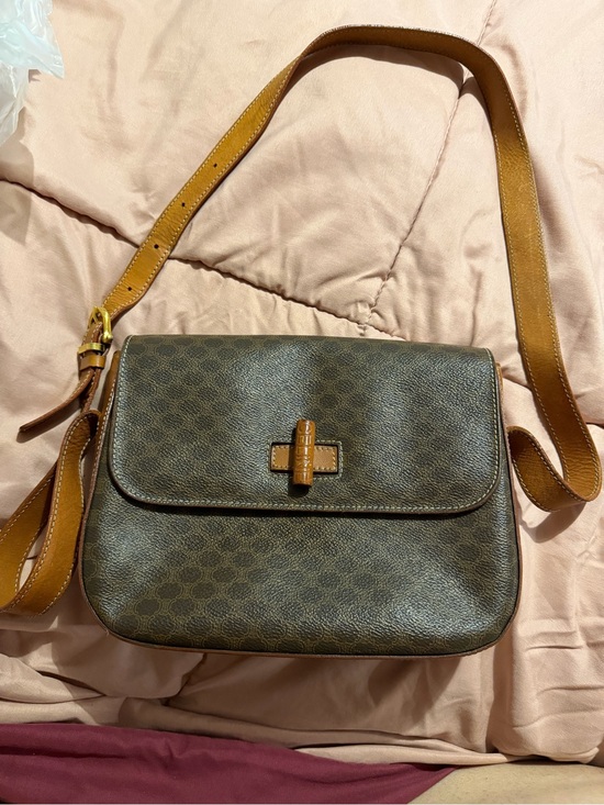 Celine Handbags - Celine Brown Monogram Shoulder Bag with Tan Trim